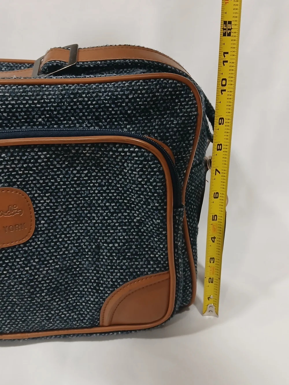 Vntg 1980s Pierre Cardin Tweed Flight Bag Crossbody Carry On Luggage Blue Brown